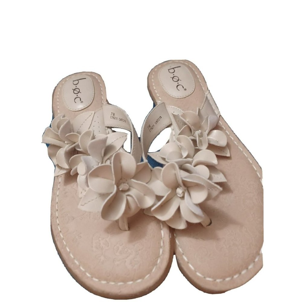b.o.c Børn Concept Women 7 Leather Slip On Flip Flop Thong Flower Sandals Creme
